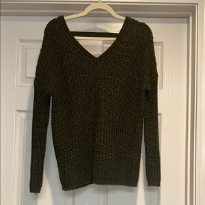 Cotton On Green V-Neck Sweater Chunky Knit